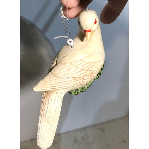 Dove Birds Christmas Tree Ornament Holly Accents Hard Plastic - Picture 6 of 12